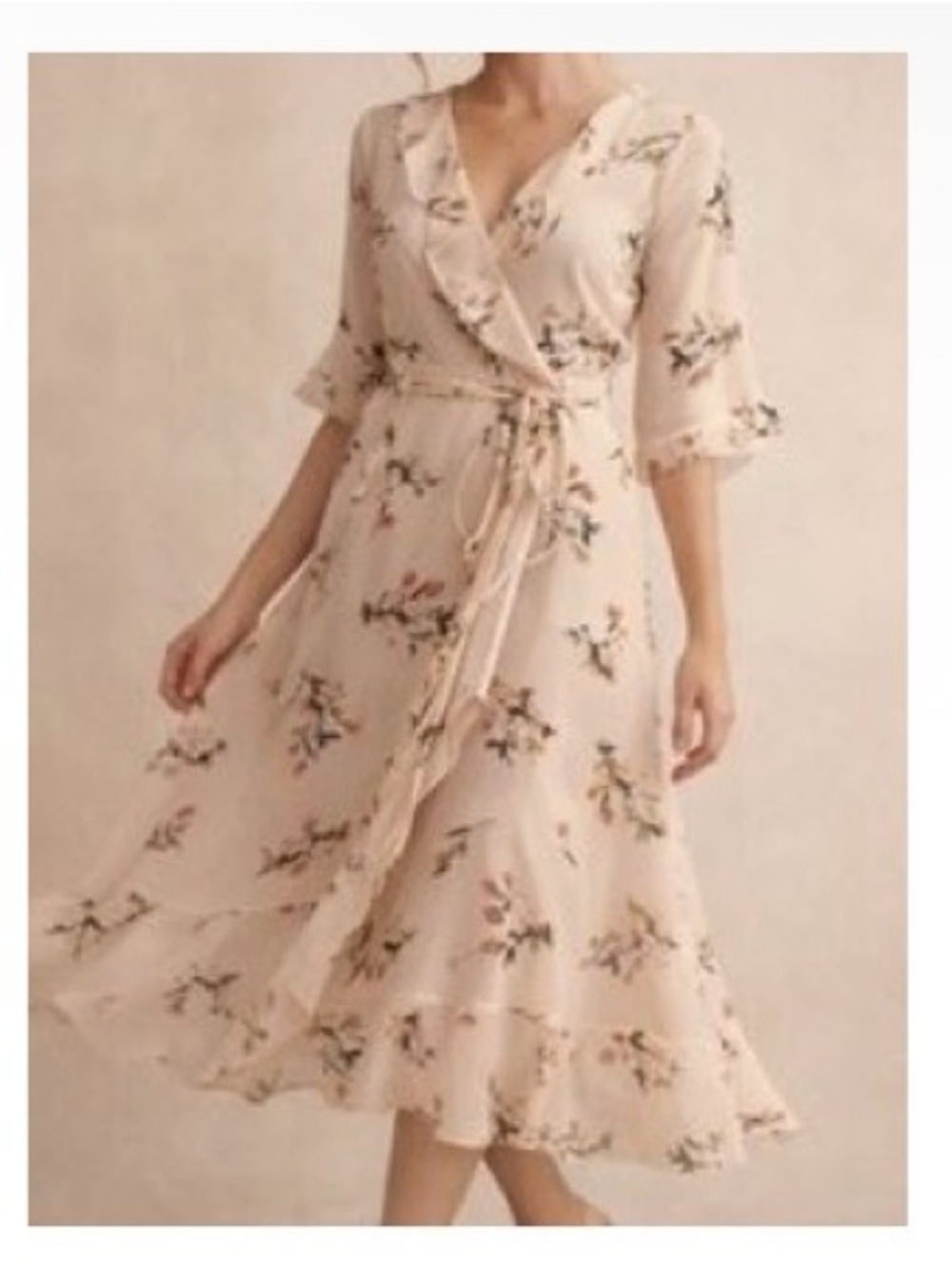 ❤️Lulus Cottagecore Ruffles Blush Floral Wrap Dress Bridgerton